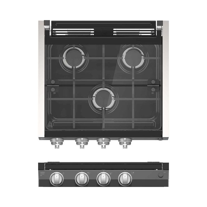 2021123561 - 3-Burner Gas RV Cooktop with Glass Cover - 20" Black, Push-Button #FGH3Z25-BL